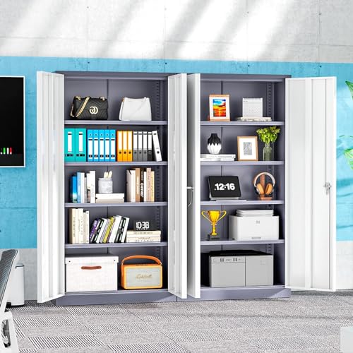 Metal Storage Cabinet with Wheels, 73" with Door and 4 Shelves, Black J948