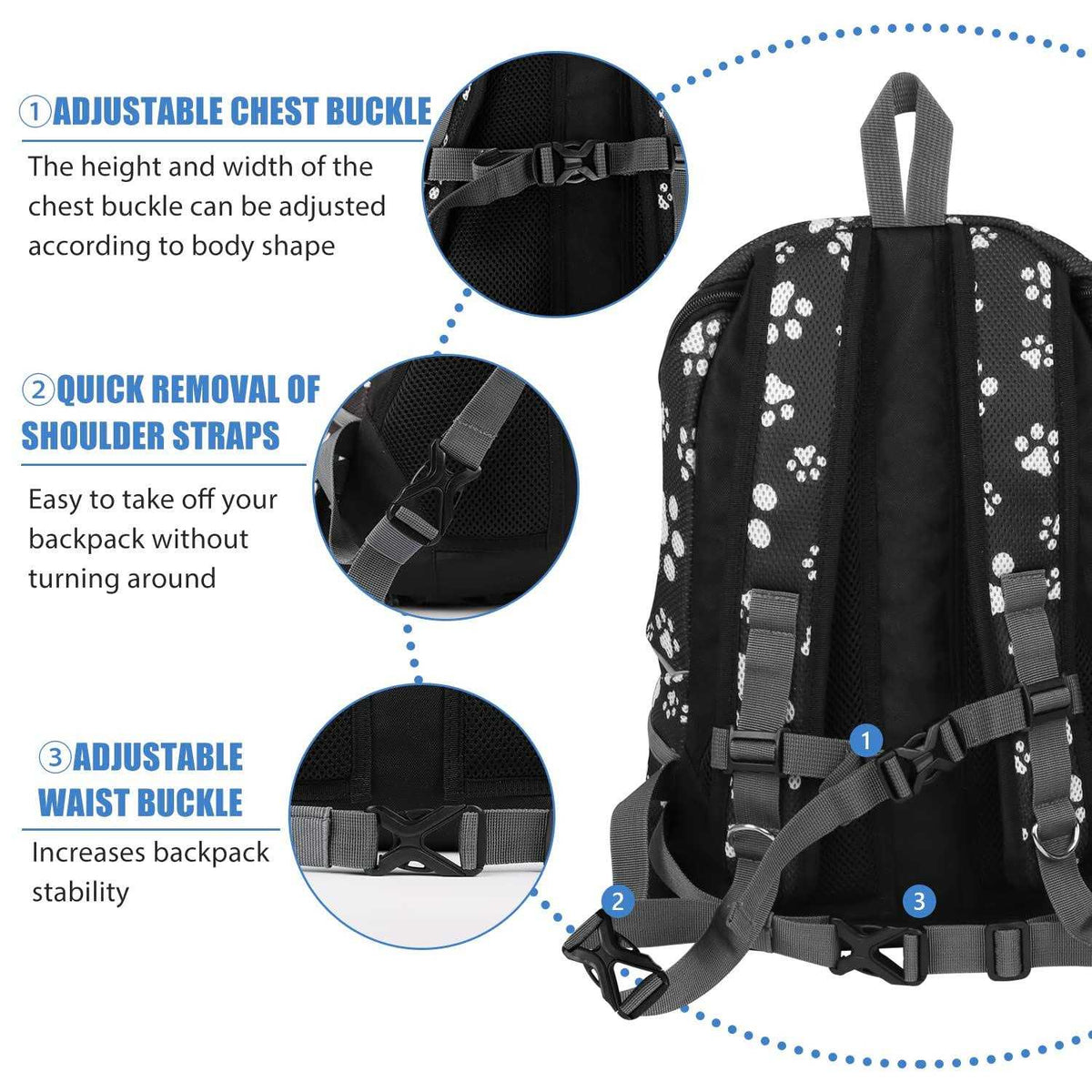 Dog Backpack Carrier Pet Carrier for Small Medium Dogs Travel Bag Breathable Adjustable with Safety Reflective Strips Z11361
