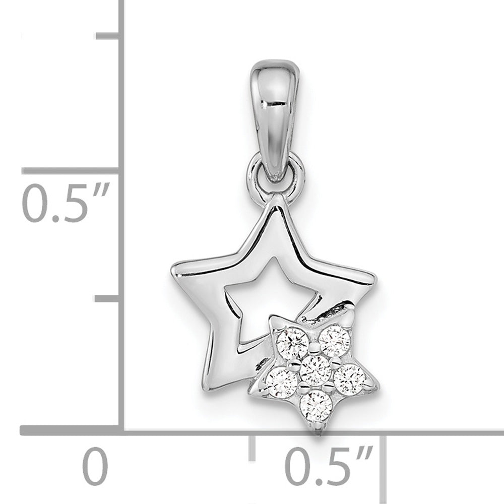 Sterling Silver Rhodium-Plated CZ Star Charm Pendant with Cable Chain Necklace 18'' I8886