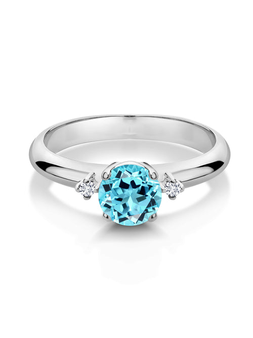 1.03 Ct Swiss Blue Topaz 925 Sterling Silver 3-Stone Engagement Ring Z2254