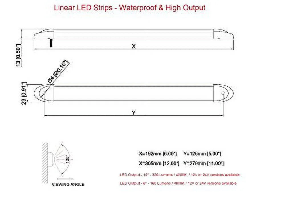 Waterproof 12" LED Bar Light, 12VDC, 320 Lumen S759307