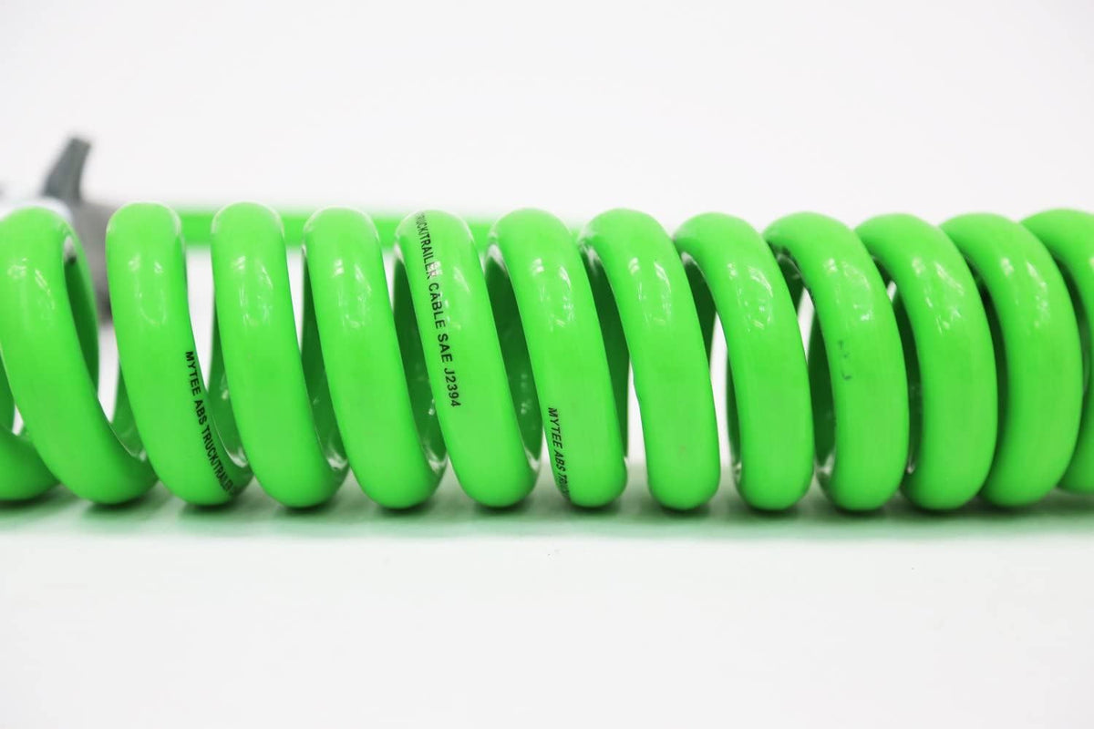 7-Way ABS Coiled Cable 15 Ft Green 48" x 12" Leads Trailer Electrical Power Cord Pack of 2 A99835