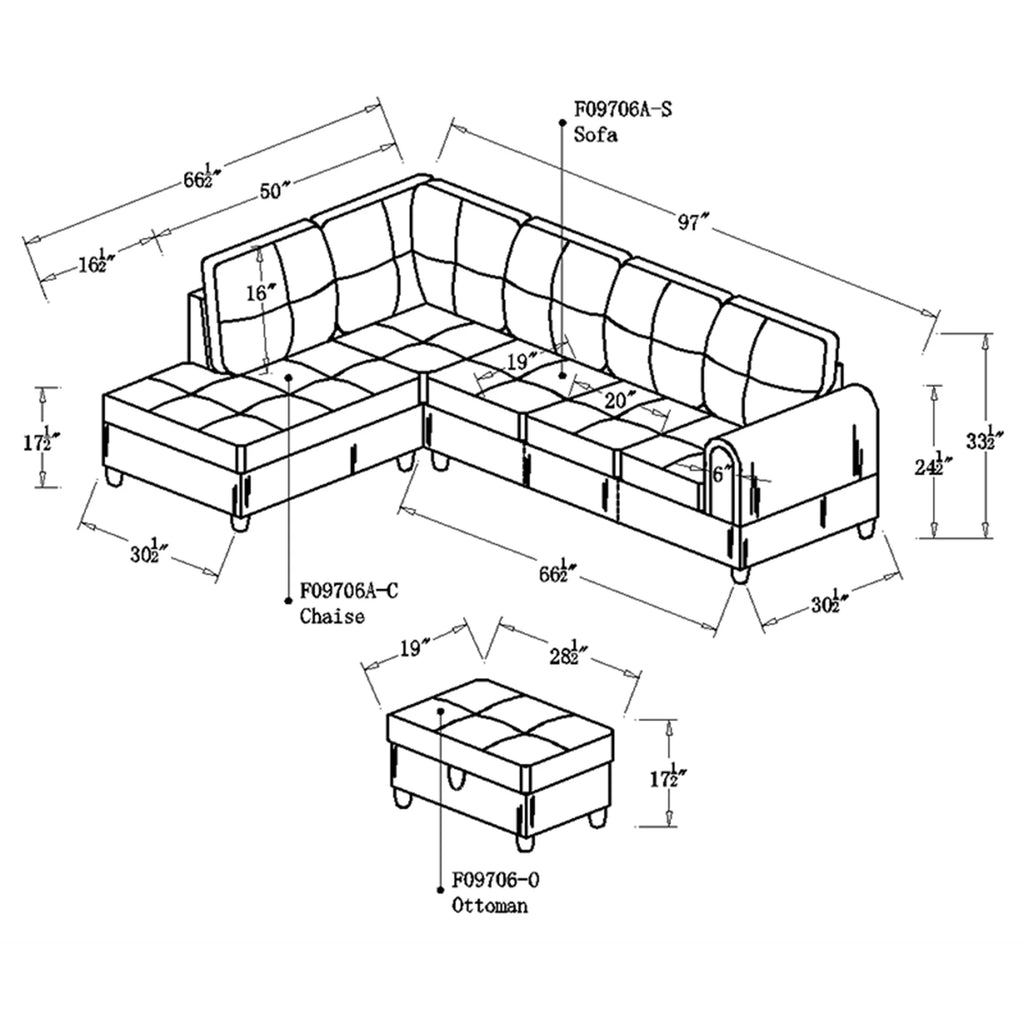 98" Sectional Sofa with Storage Ottoman and Chaise J496509