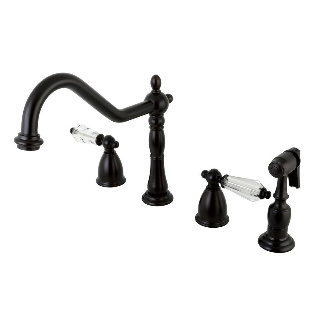 Victorian Crystal 2-Handle Kitchen Faucet with Side Sprayer in Oil Rubbed Bronze R39455