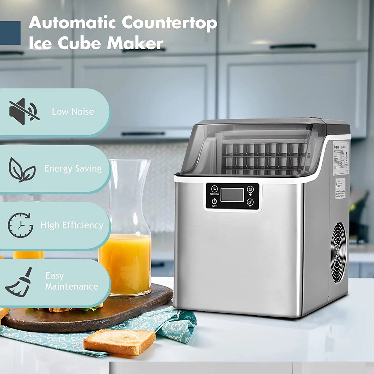 Compact Ice Maker Machine, 45 Lbs/24H, 24 Pcs/13 Mins, Self-Cleaning A580378