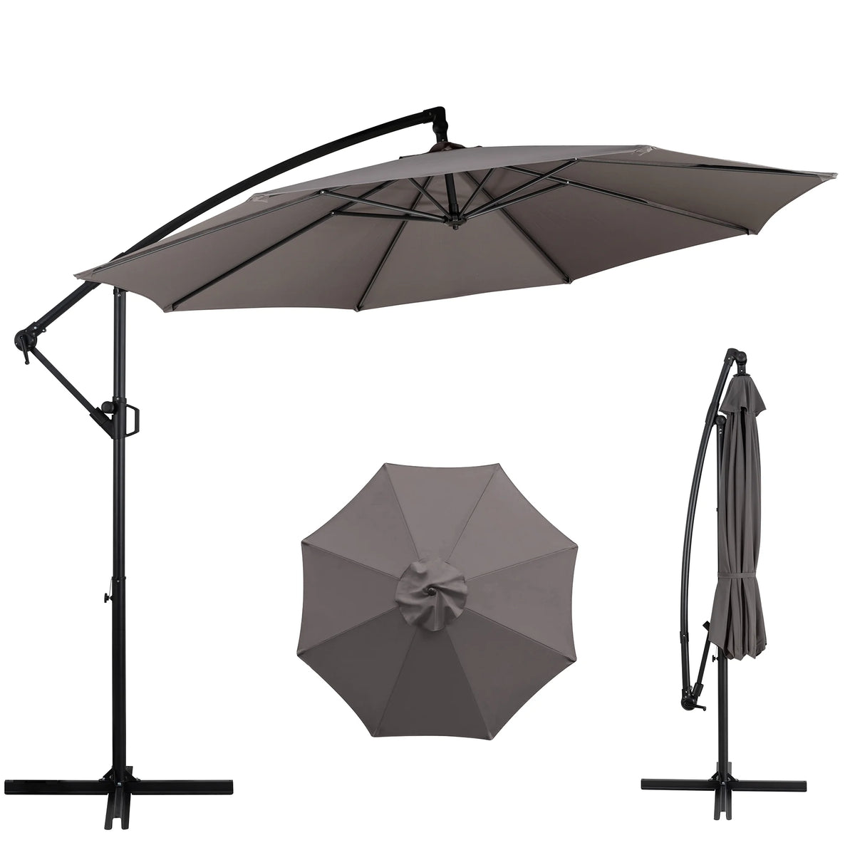 Dark Gray Offset Cantilever Umbrella with Cross Base J328086