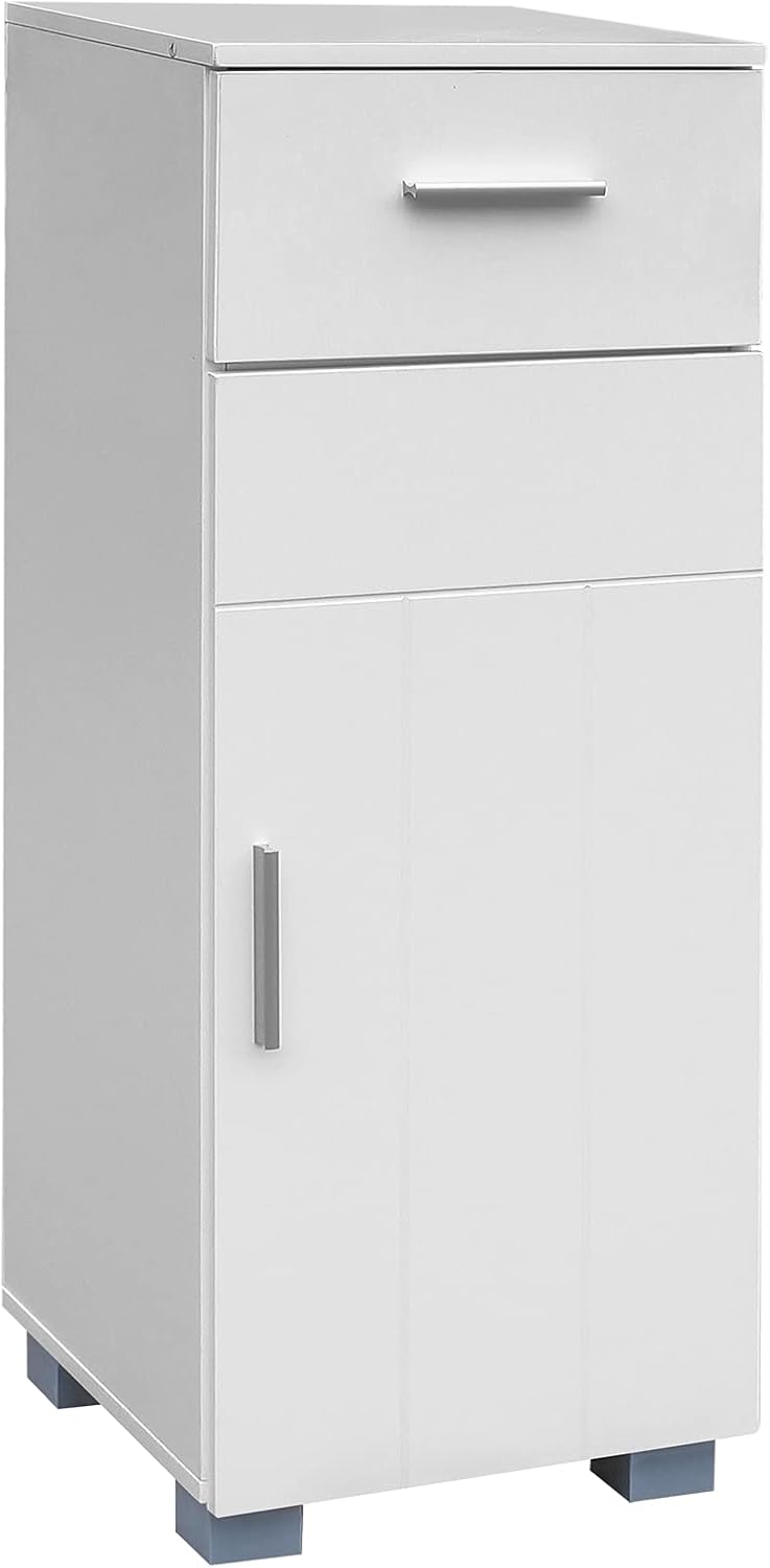 White Bathroom Floor Storage Cabinet with Single Door and Drawer N5426