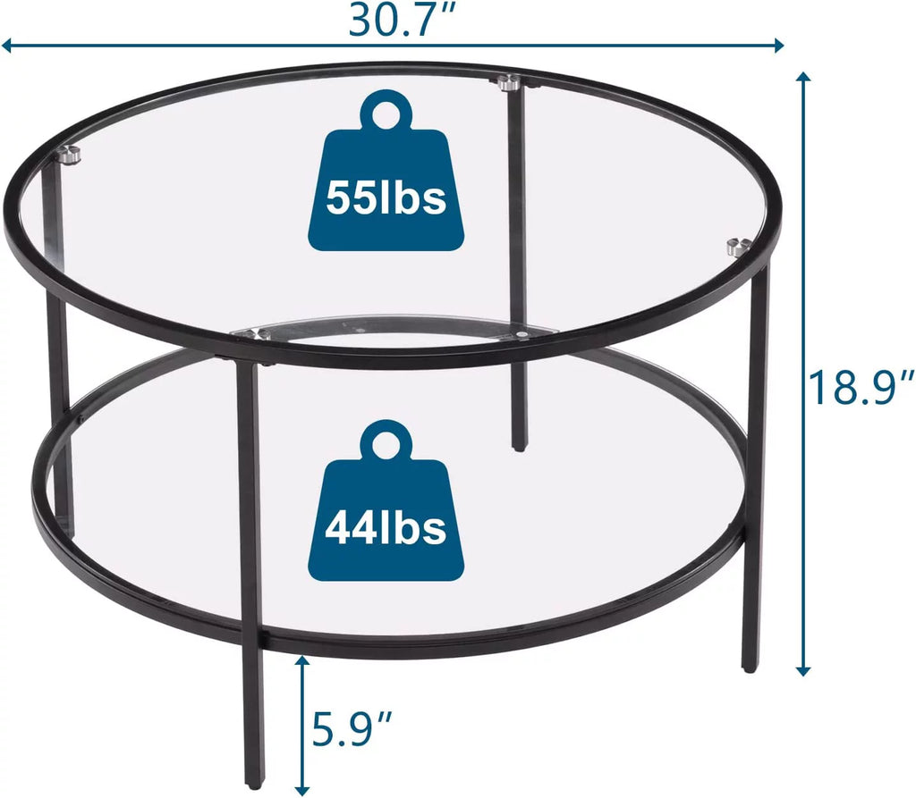 30" Round 2-Tier Glass Coffee Table with Storage D823165
