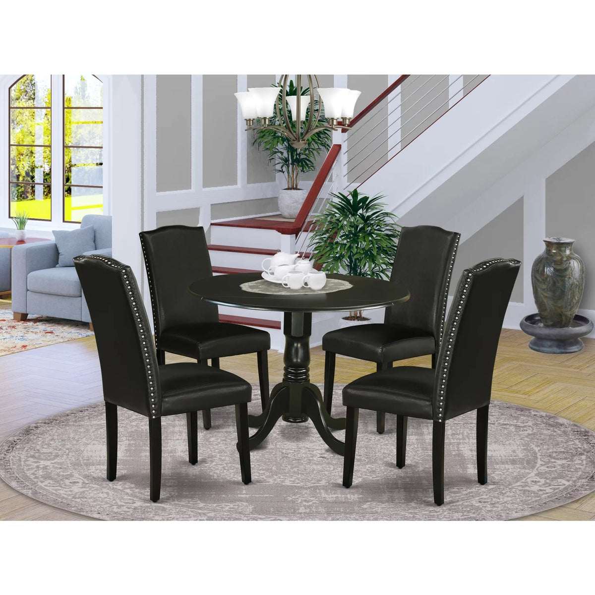 5 Piece Wood Dining Set with Leather Seat G457707