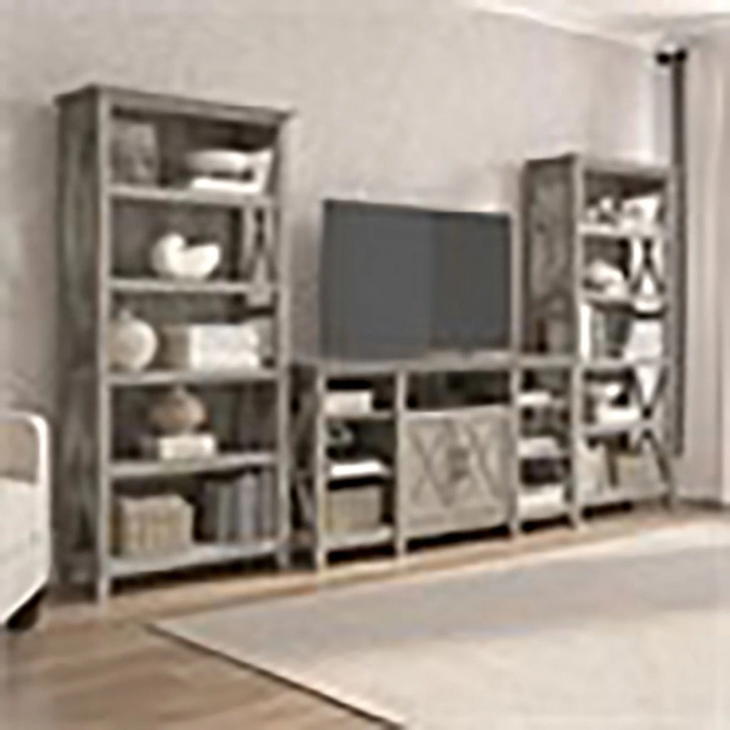 Tall Wood TV Stand with 2 Bookcases C6896