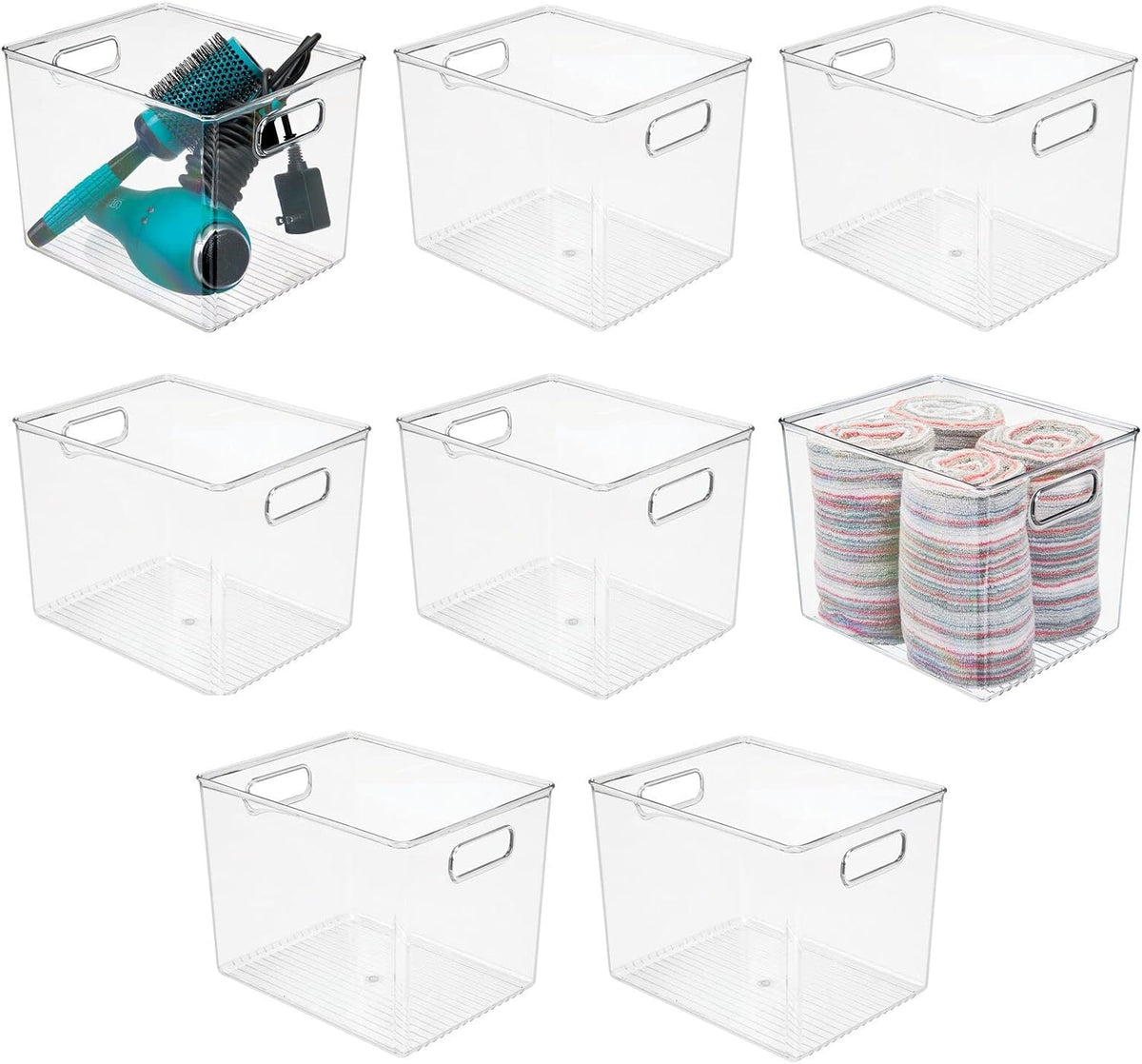 Clear 8 Pack Plastic Storage Organizer Bin Basket with Handle H3754