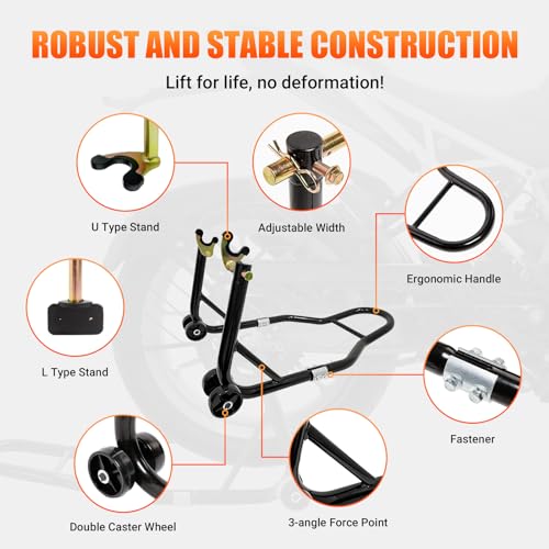 Motorcycle Rear Wheel Stand with U + L Fork Swingarm Spool, 850lbs Capacity A248832