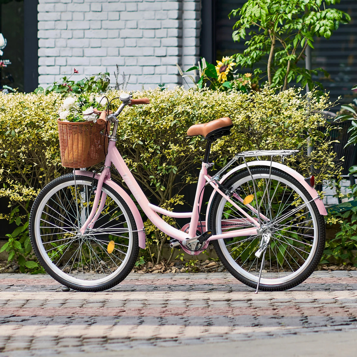 24 Inch City Cruiser Bicycle with Carbon Steel Frame Dual V Brakes Basket Y817