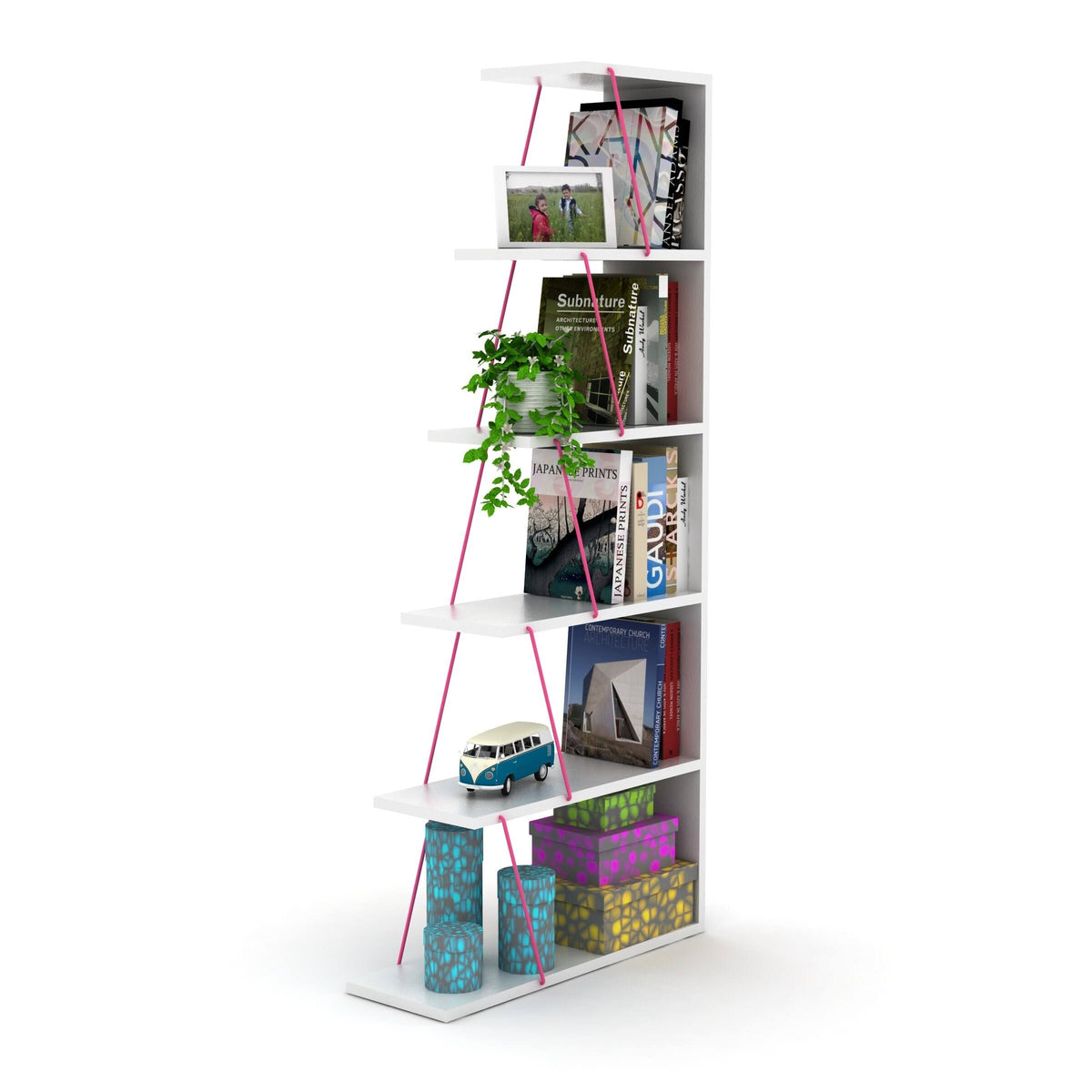 White-Pink Bookcase Z4067