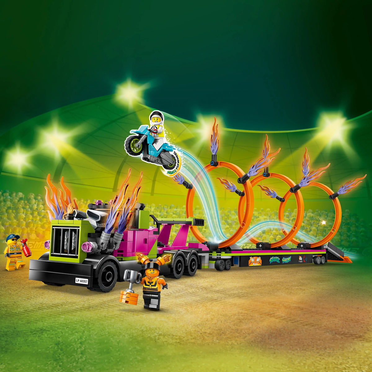 Stunt Truck & Ring of Fire Challenge with Motorcycle Toy and Minifigures W4207
