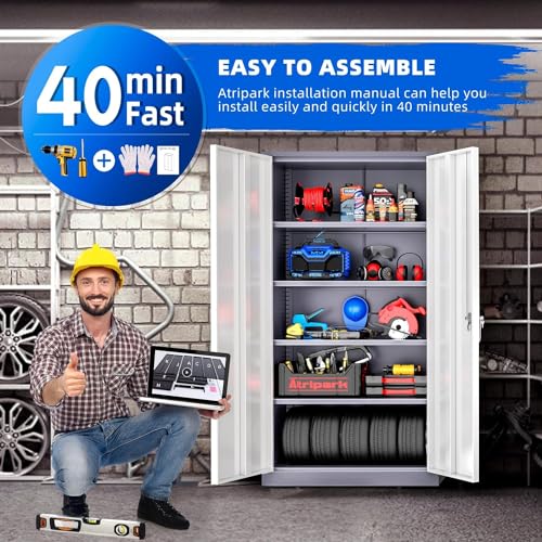Metal Storage Cabinet with Wheels, 73" with Door and 4 Shelves, Black J948