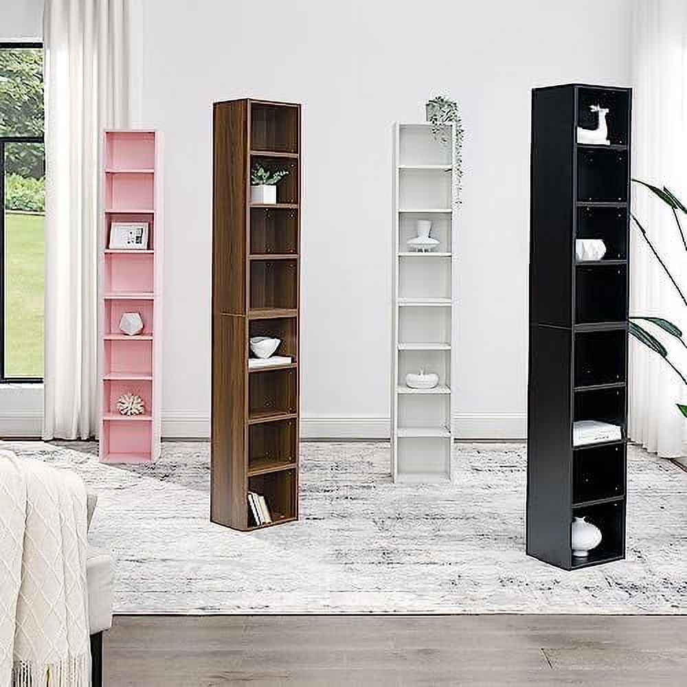 8-Tier Tall Narrow Media Tower Cabinet with Adjustable Shelves J5335