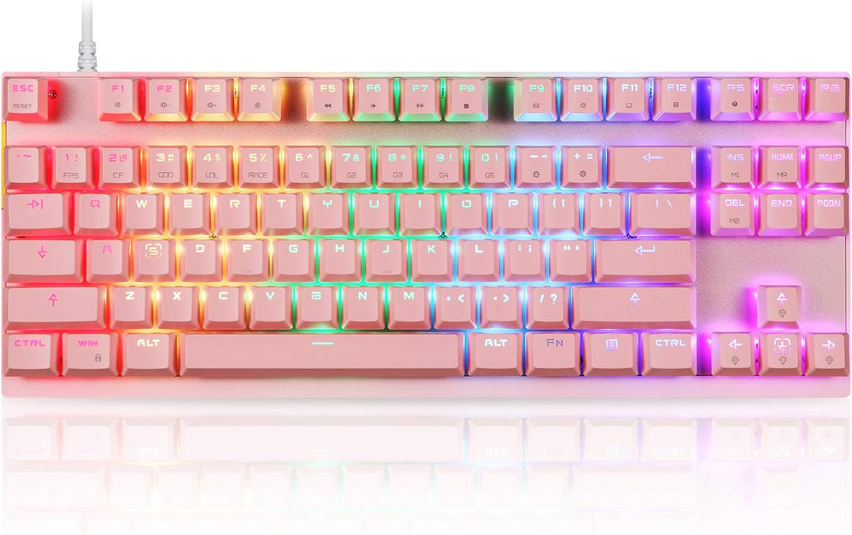 Pink 87 Keys RGB Backlit Mechanical Gaming Keyboard A9296
