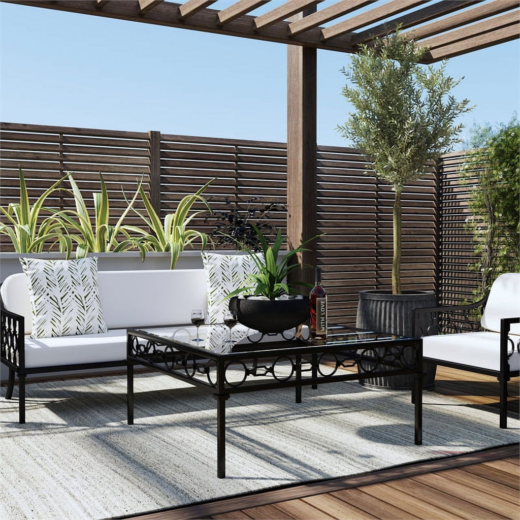 Black Iron Upholstered Outdoor Sofa I7981