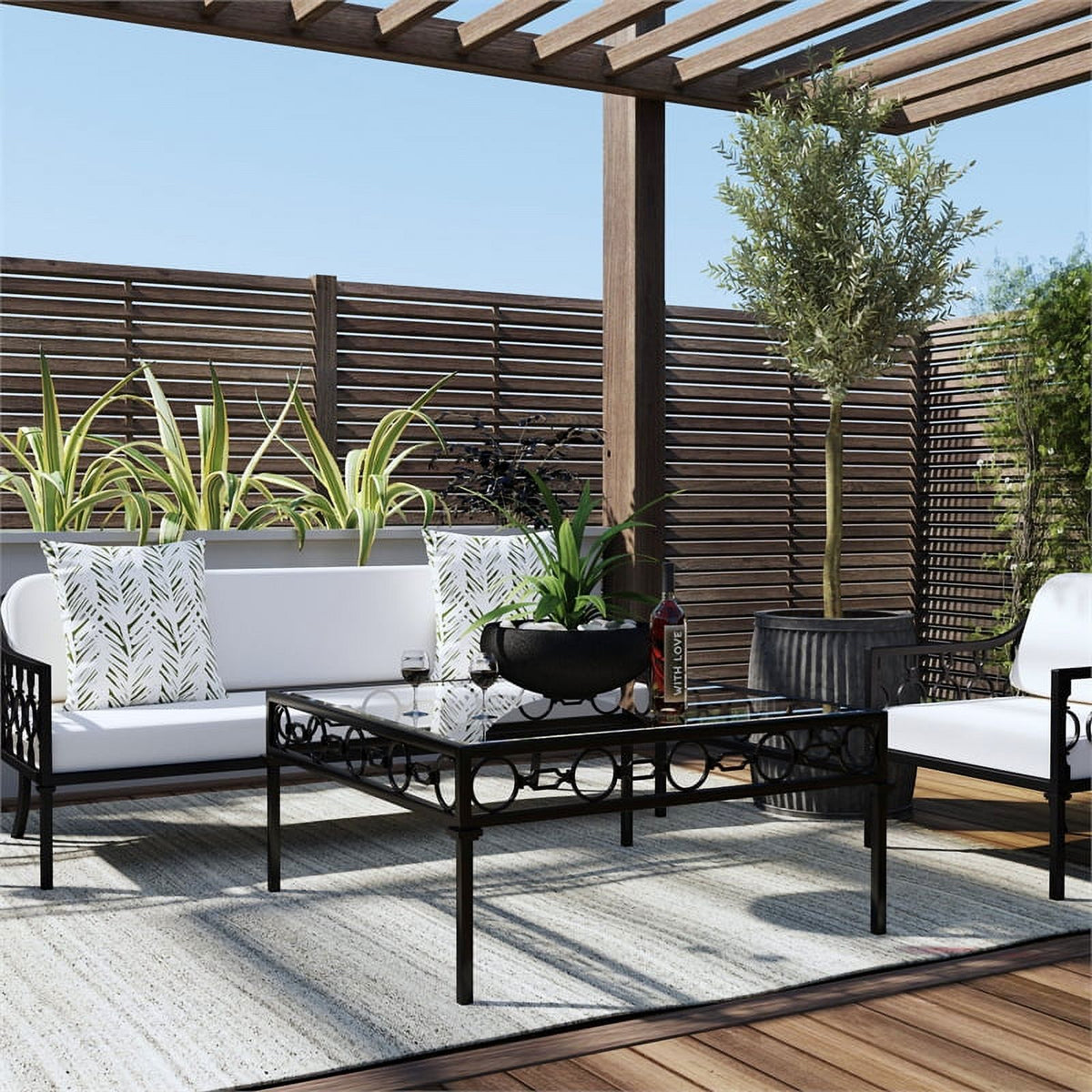 Black Iron Upholstered Outdoor Sofa I7981