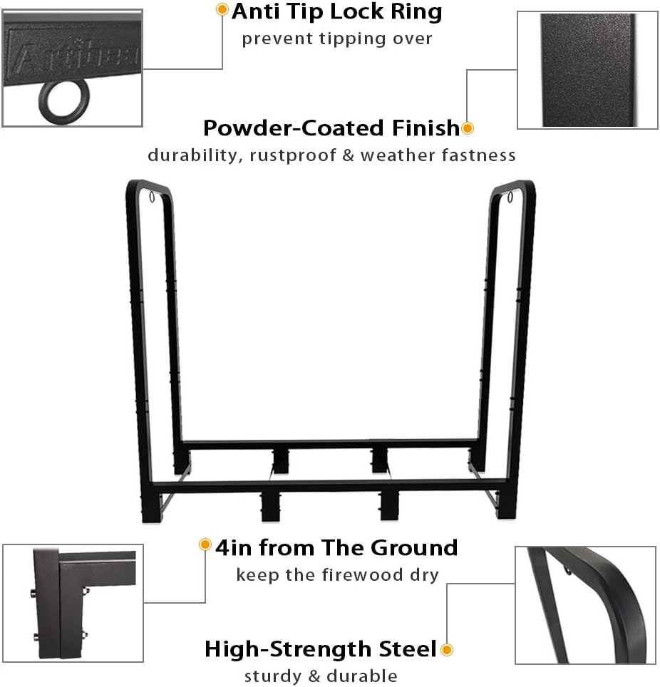 4ft Adjustable Heavy Duty Metal Firewood Rack H56585