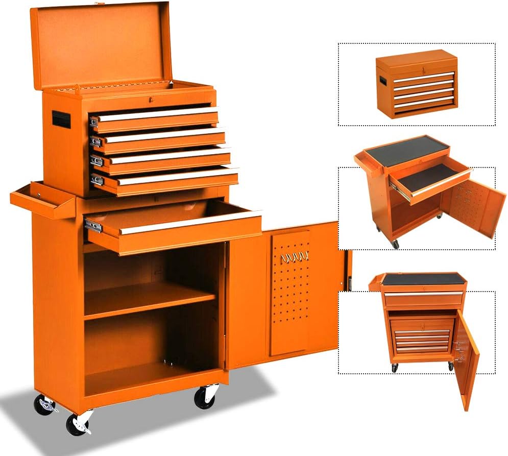 Red 5 Drawer Tool Storage Cabinet with Wheels and Lock S26475