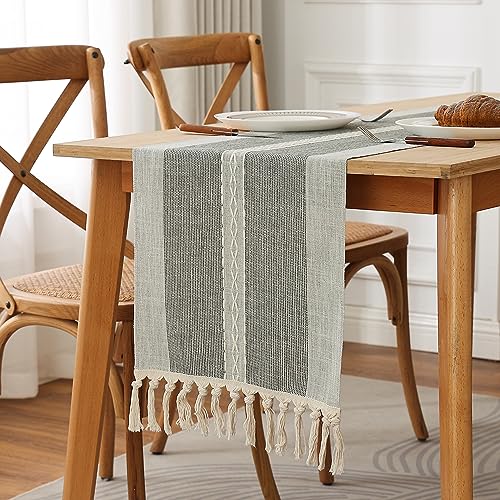 Brown 36 inches Linen Table Runner with Tassel Z511