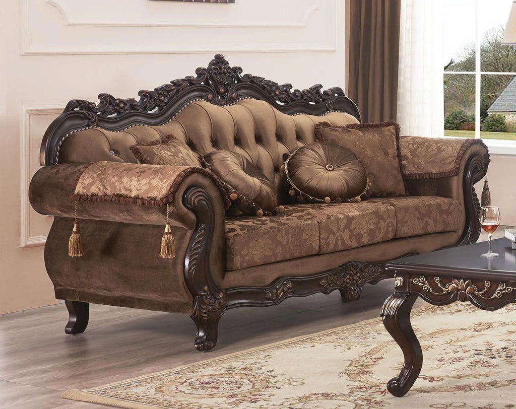 Carved Wood Sofa Set 2Pcs V3744