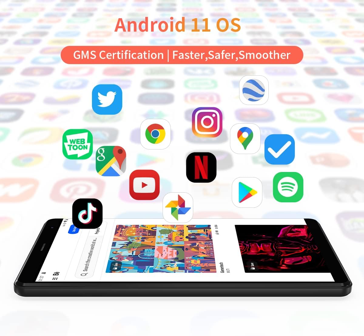 8 inch Android 11 Tablet, 3GB RAM 64GB ROM, 800 * 1280 HD Display R93718