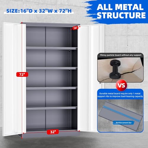 Metal Storage Cabinet with Wheels, 73" with Door and 4 Shelves, Black J948