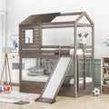 Twin Over Twin Metal Bunk Bed with Slide and Integrated Ladder J634
