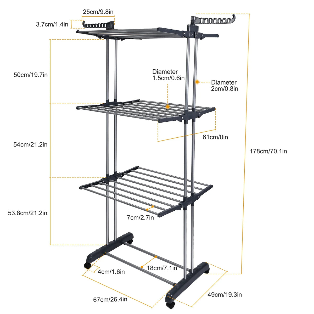 3 Tier Foldable Rolling Laundry Drying Rack S916