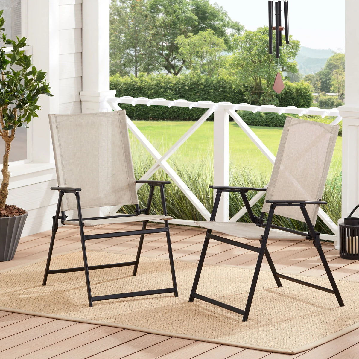 Steel and Sling Folding Outdoor Patio Armchair Set of 2, Teal X3004