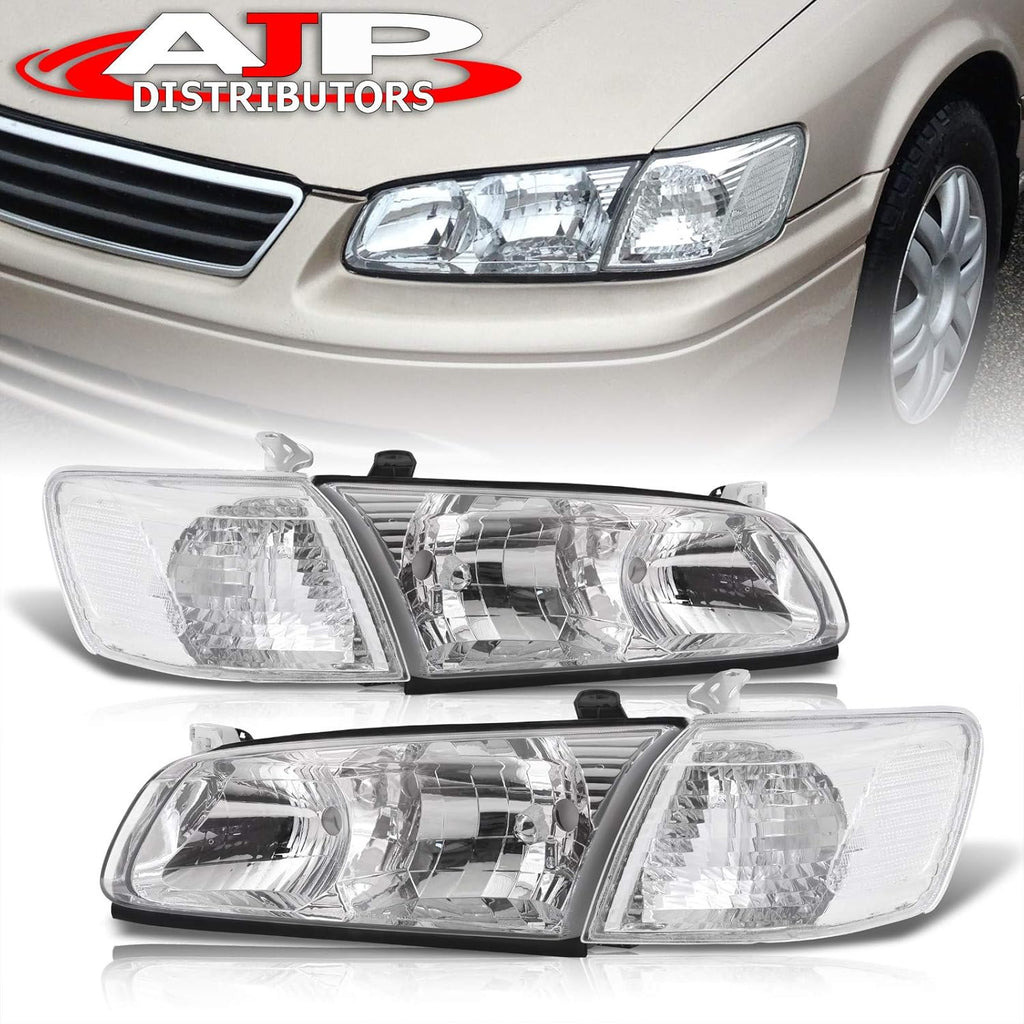 Chrome Housing Clear Lens Headlights Assembly Left Right Pair Bumper Corner Lights Lamps Set H730211