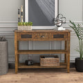 Industrial Farmhouse Console Table with Deep Drawers and Glass Panel Cabinet D294
