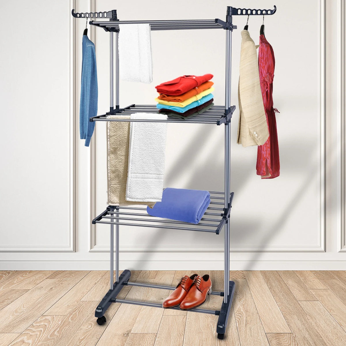 3 Tier Foldable Rolling Laundry Drying Rack S916