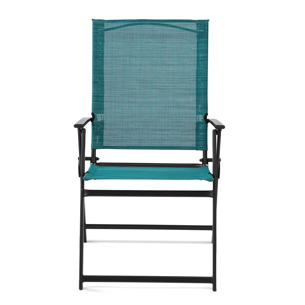 Steel and Sling Folding Outdoor Patio Armchair Set of 2, Teal X3004