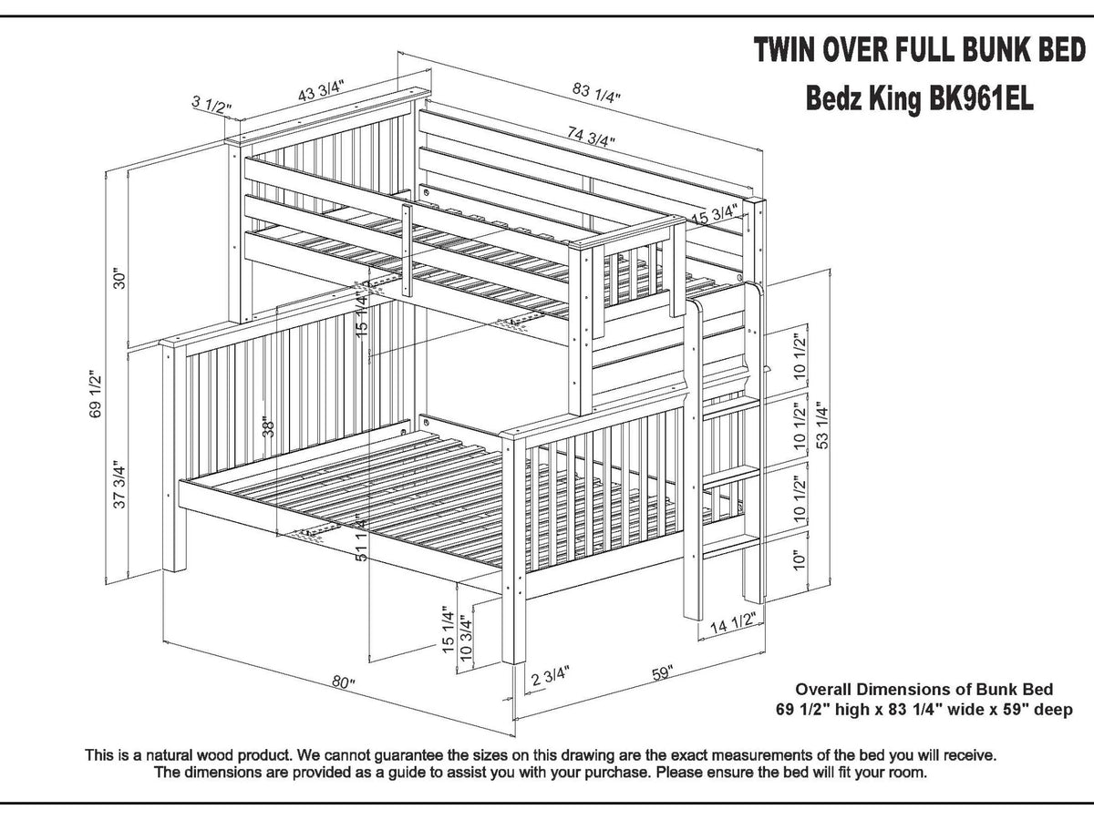 Twin over Full Bunk Beds with End Ladder L5374