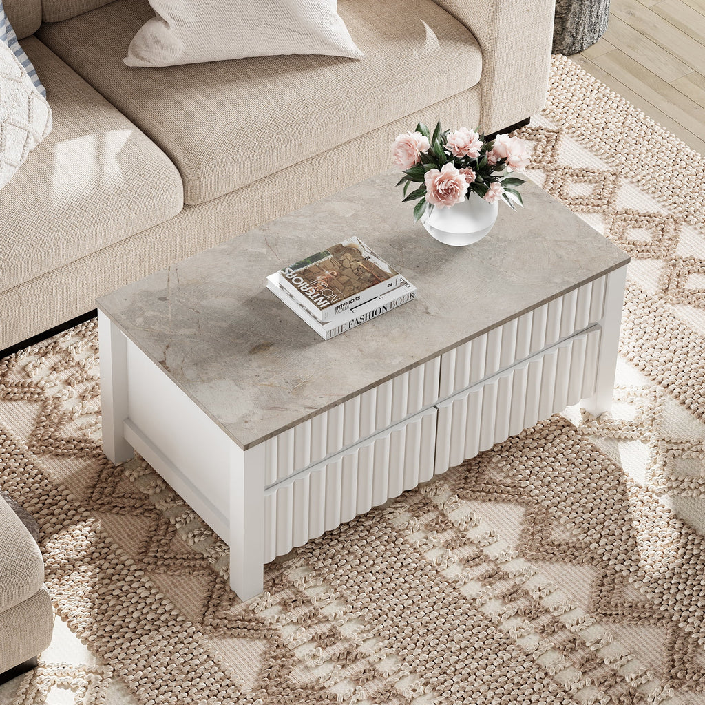 White Coffee Table with Hidden Storage and Sliding Drawers E531453