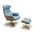 Blue Italian Leather Lounge Chair with Ottoman 2 Pcs H5909