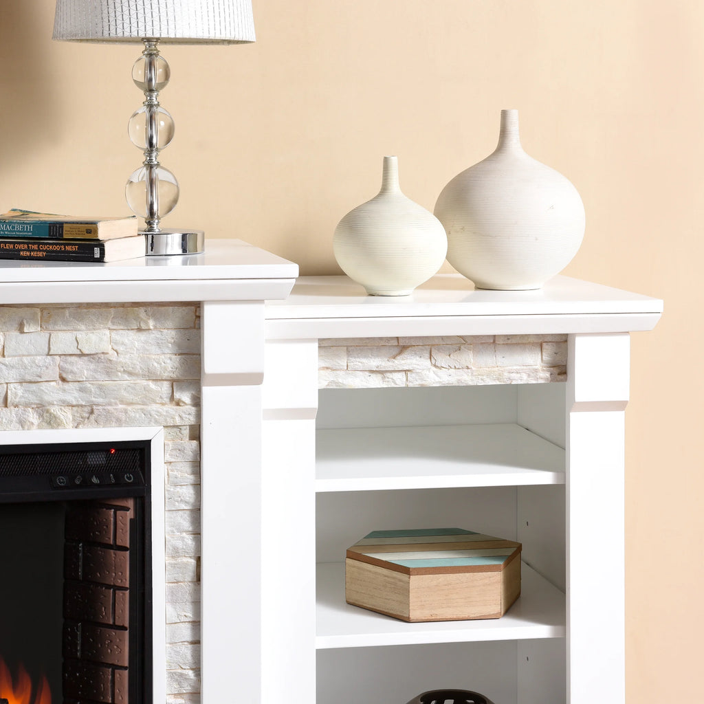 White Electric Fireplace with Bookcases E25785