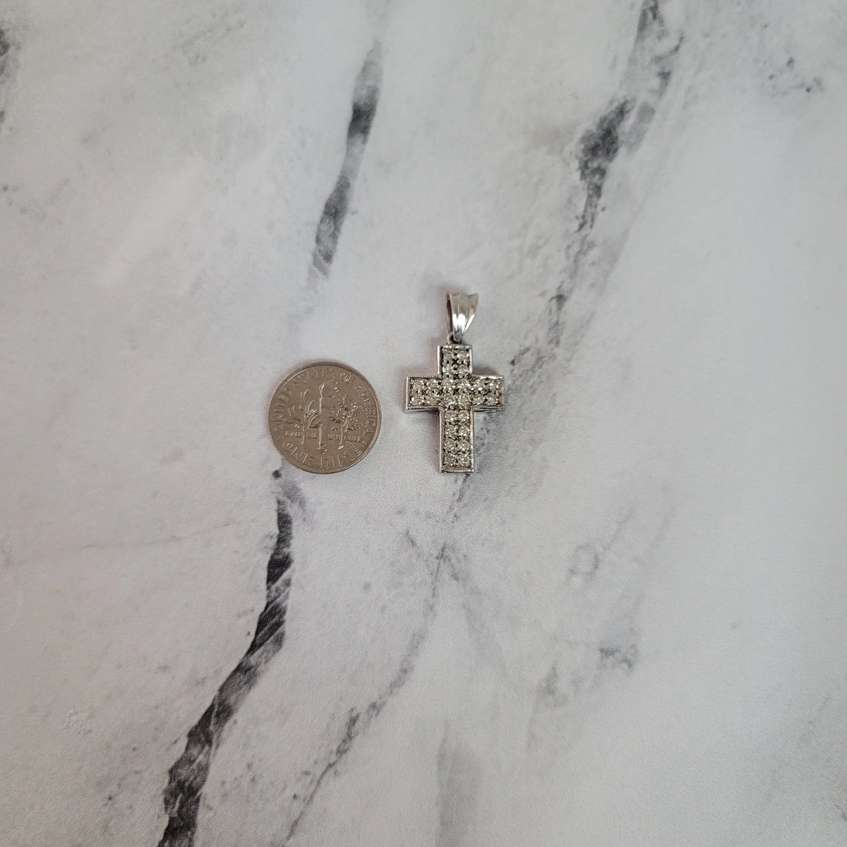 14k White Gold Diamond Cross Pendant V17883