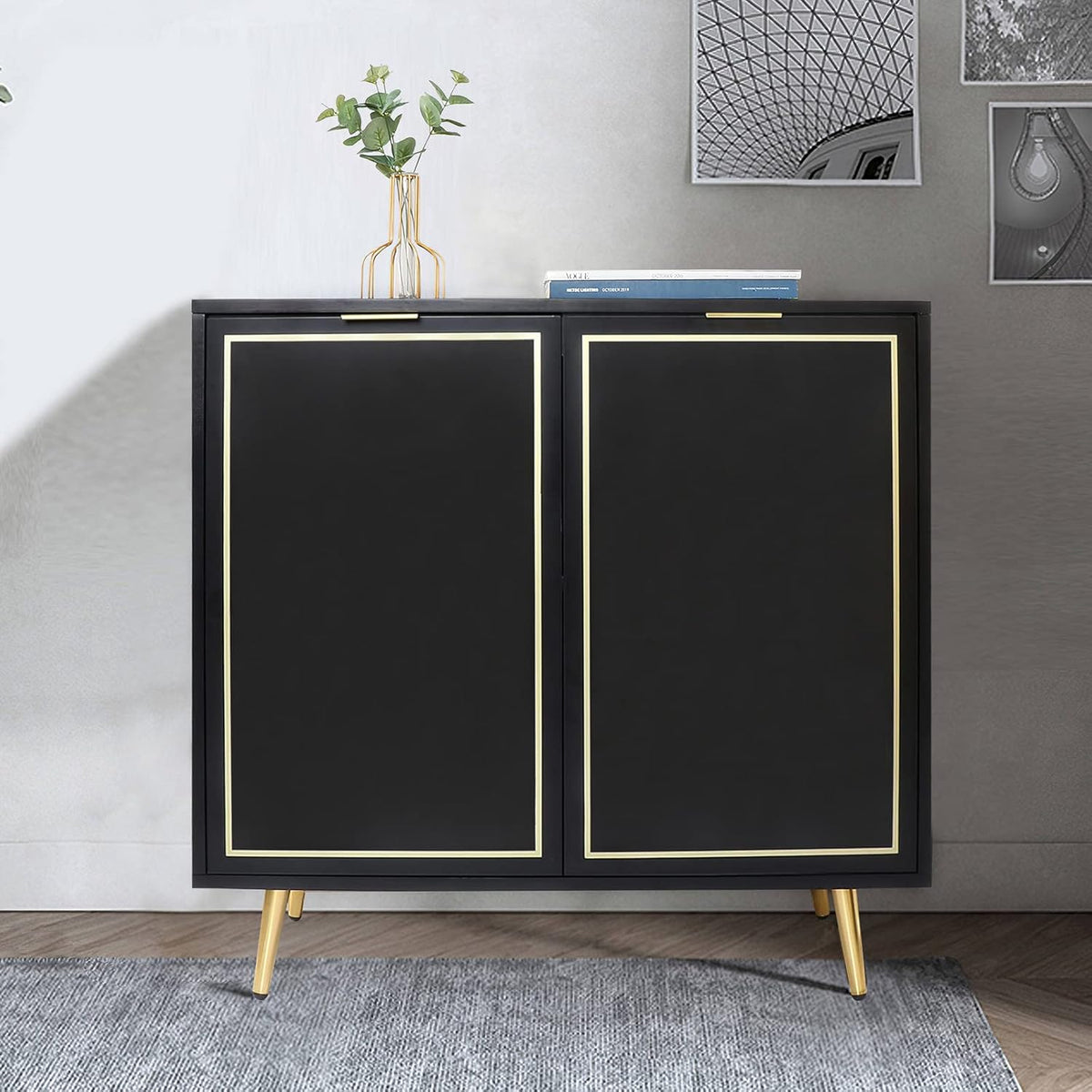 2 Doors Storage Cabinet with Golden Legs V4587