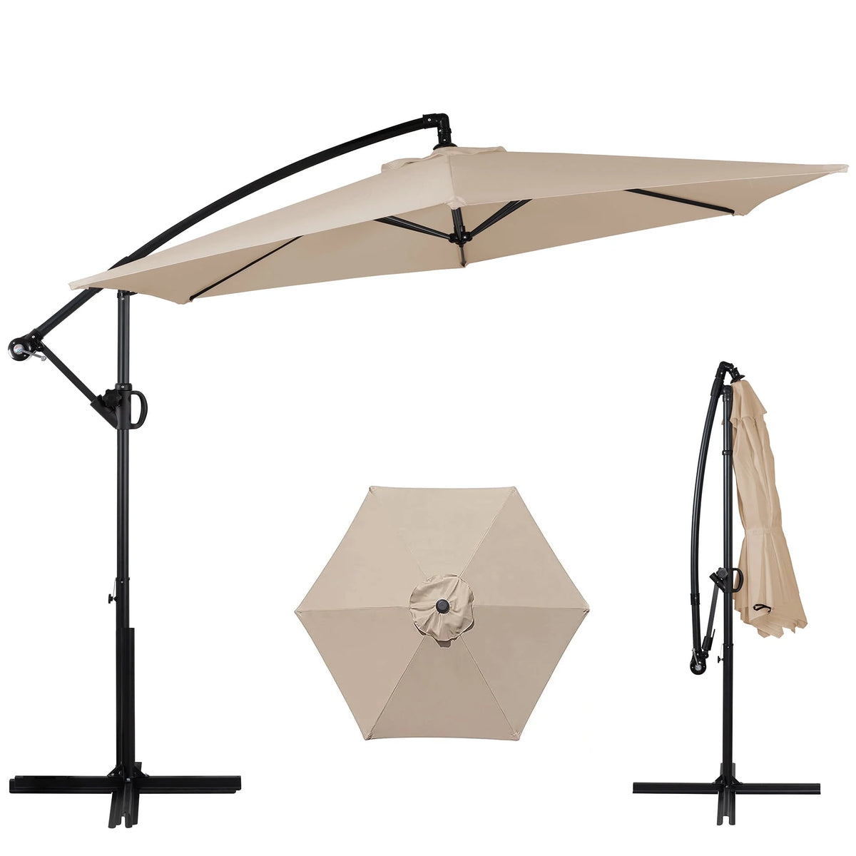 Dark Gray Offset Cantilever Umbrella with Cross Base J328086