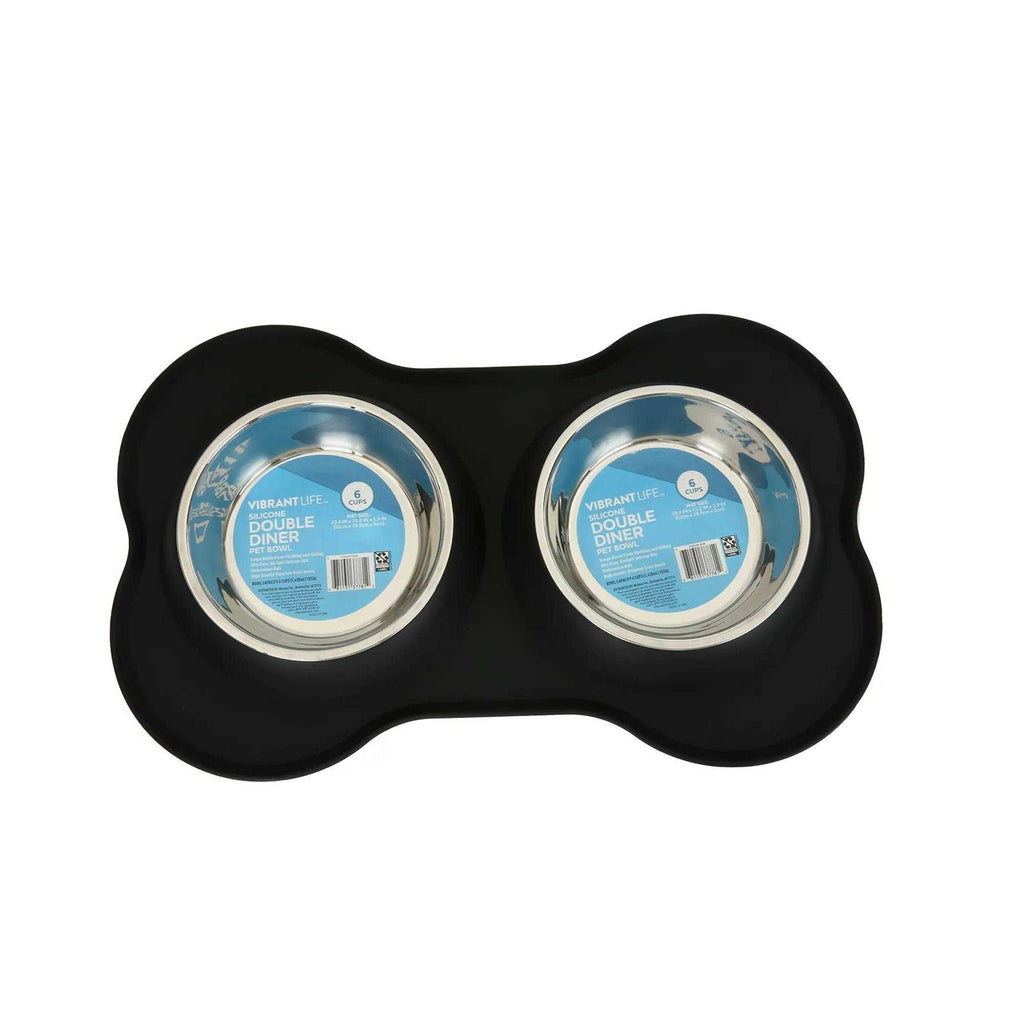 Double Dog Bowls with Bone Shaped Mat Diner Set X51388