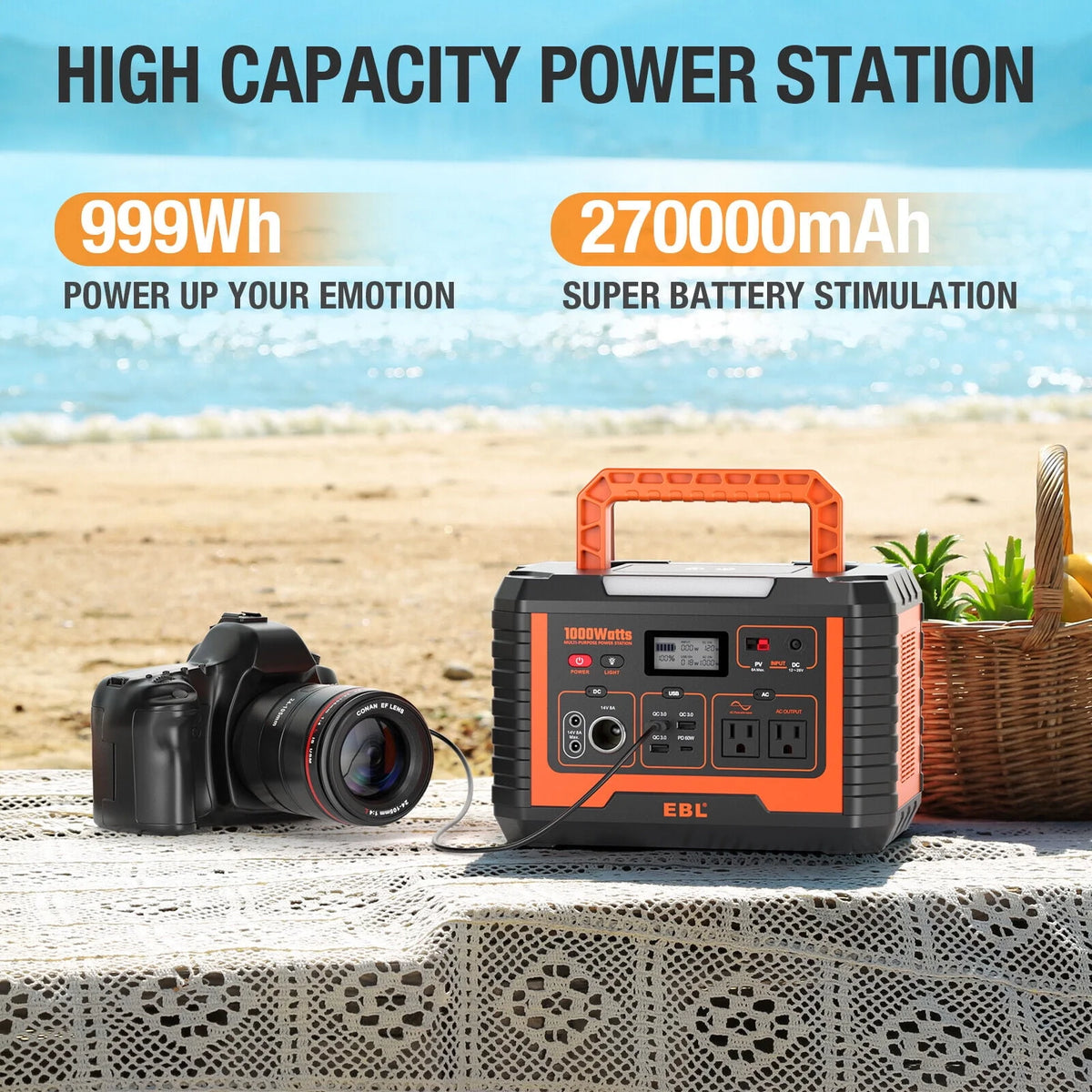 2Packs Portable Power Station 1000W Solar Generator 270000mAh Waterproof N9710