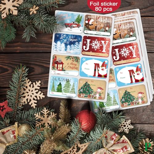 80 Count Large Foil Christmas Gift Tag Stickers K4353