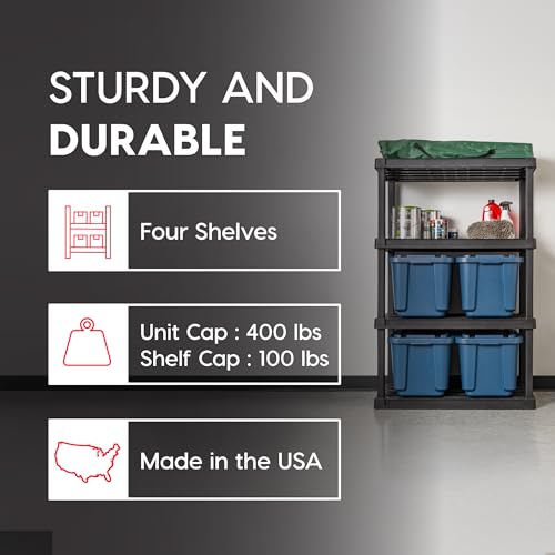 4-Shelf Heavy Duty Plastic Storage Shelves Black V69471