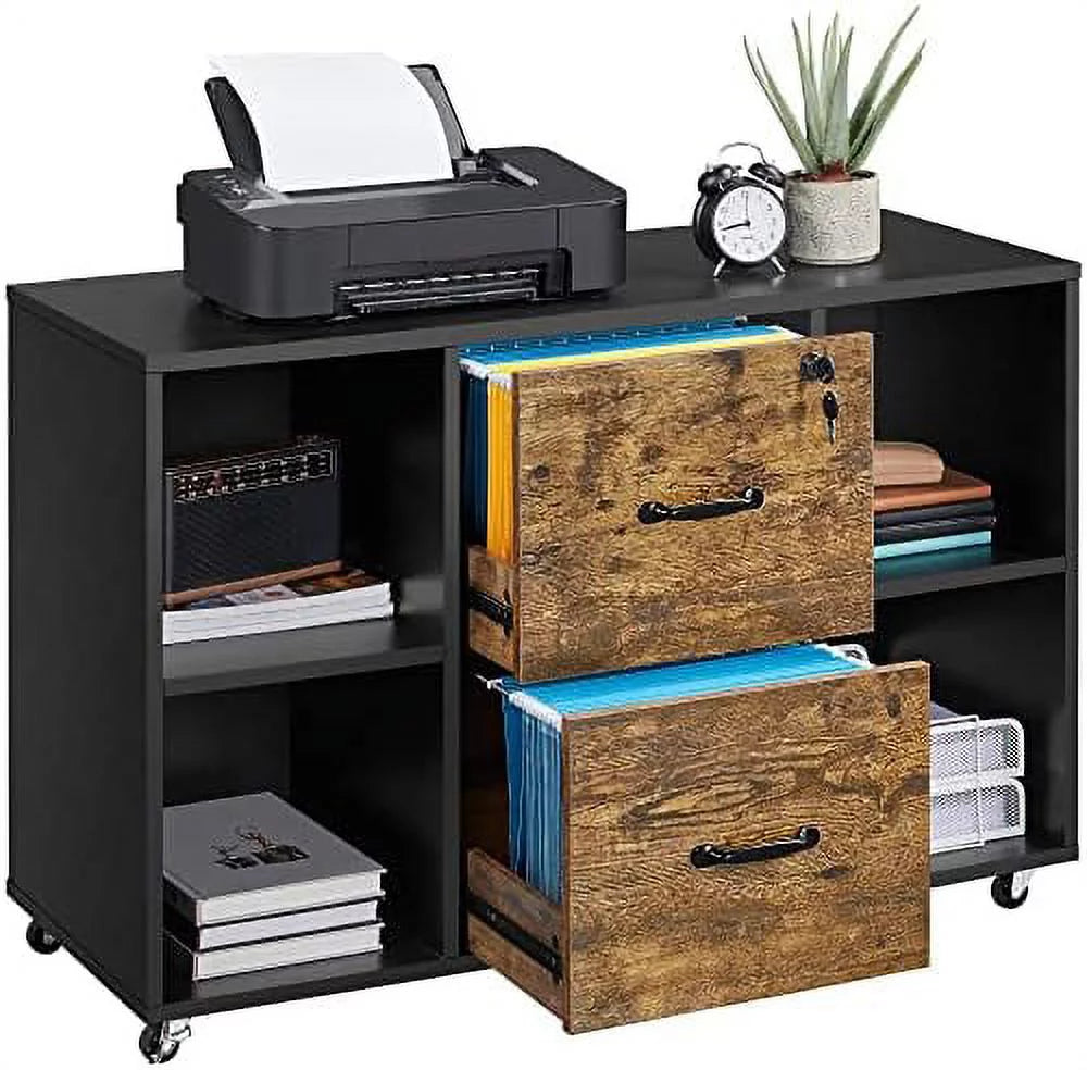 Black 2 Drawer Mobile File Cabinet with 4 Open Compartments J664545