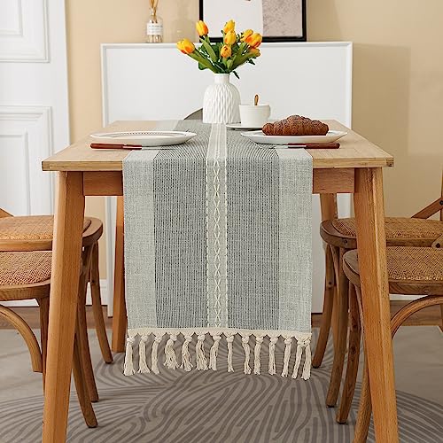 Brown 36 inches Linen Table Runner with Tassel Z511